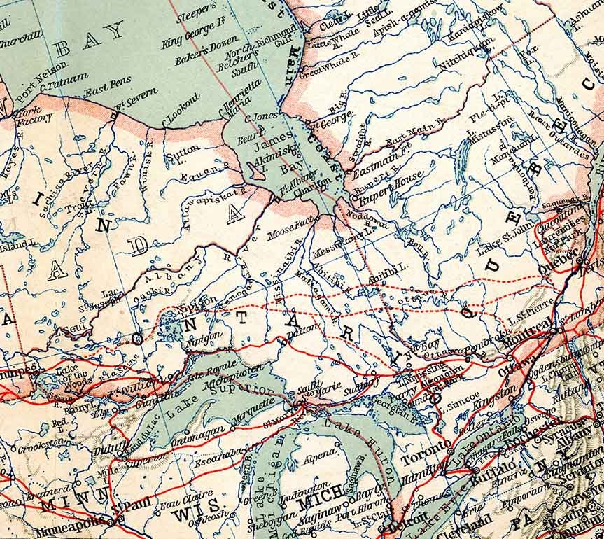 1907 Map of Canada Lake Superior Hudson Bay Yukon Mackenzie