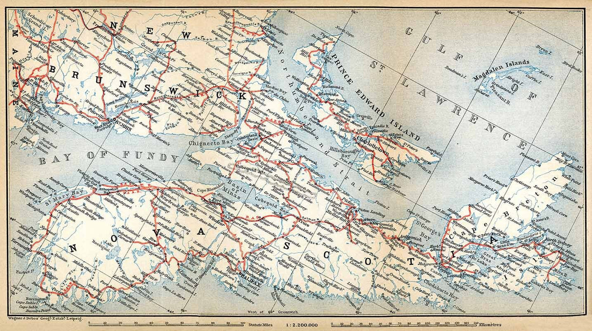 1907 Map of Nova Scotia Prince Edward Island & New Brunswick Canada