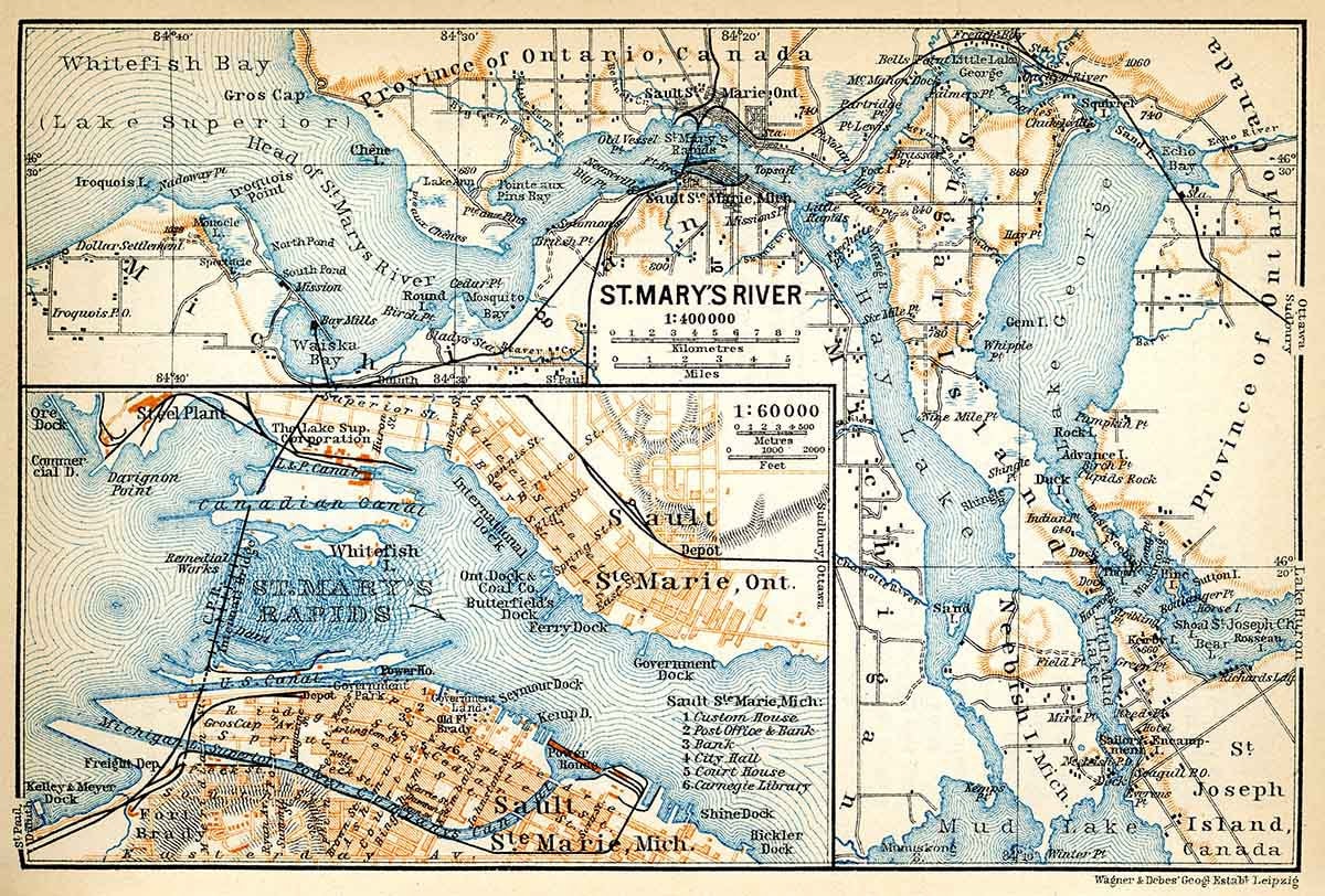 1907 Map of Sault Saint Mary Ontario Canada