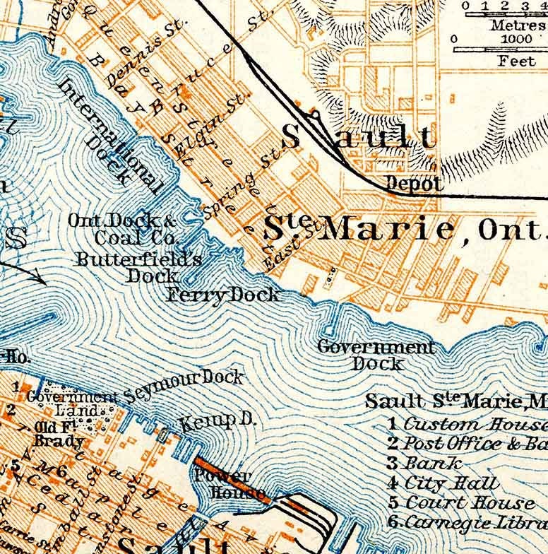 1907 Map of Sault Saint Mary Ontario Canada