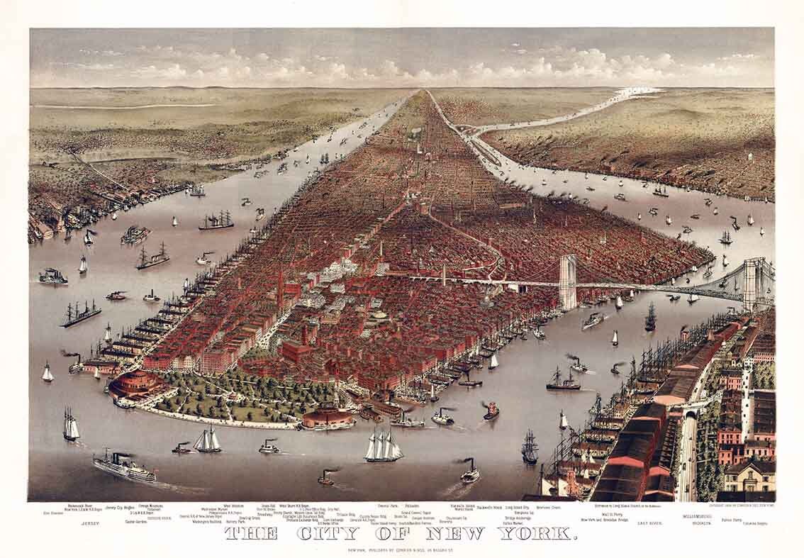 1884 Panoramic Map of New York City