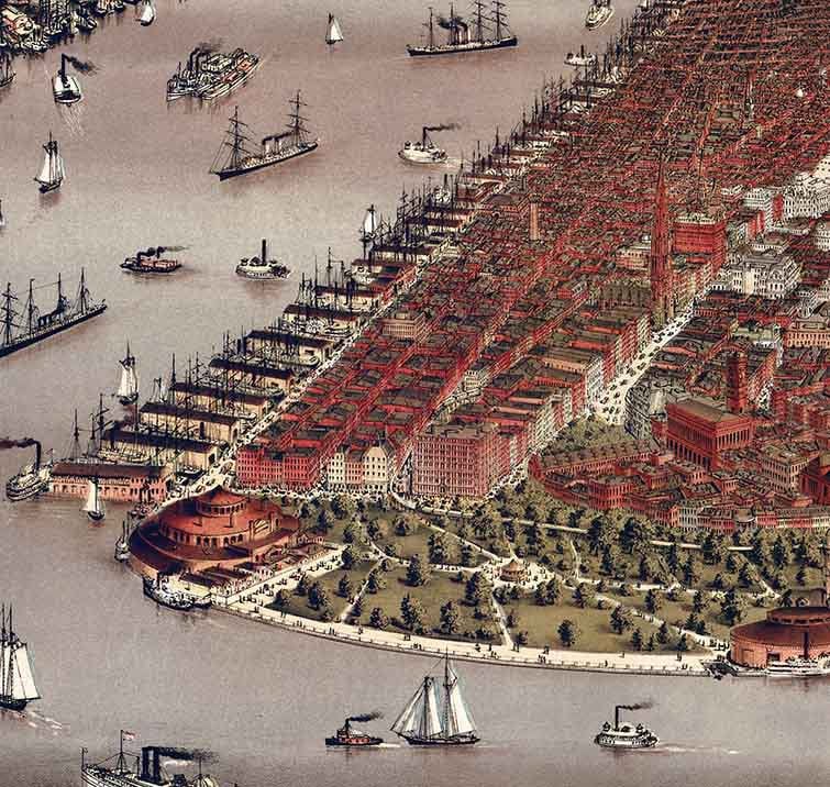 1884 Panoramic Map of New York City
