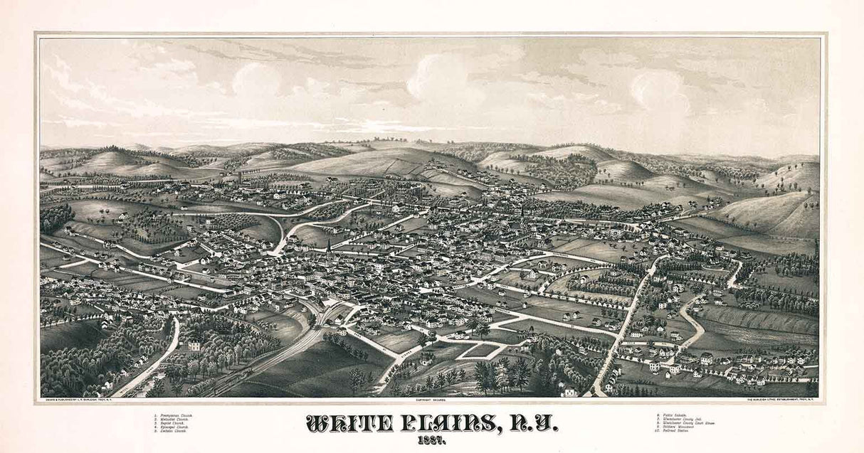 1887 Panoramic Map of White Plains New York
