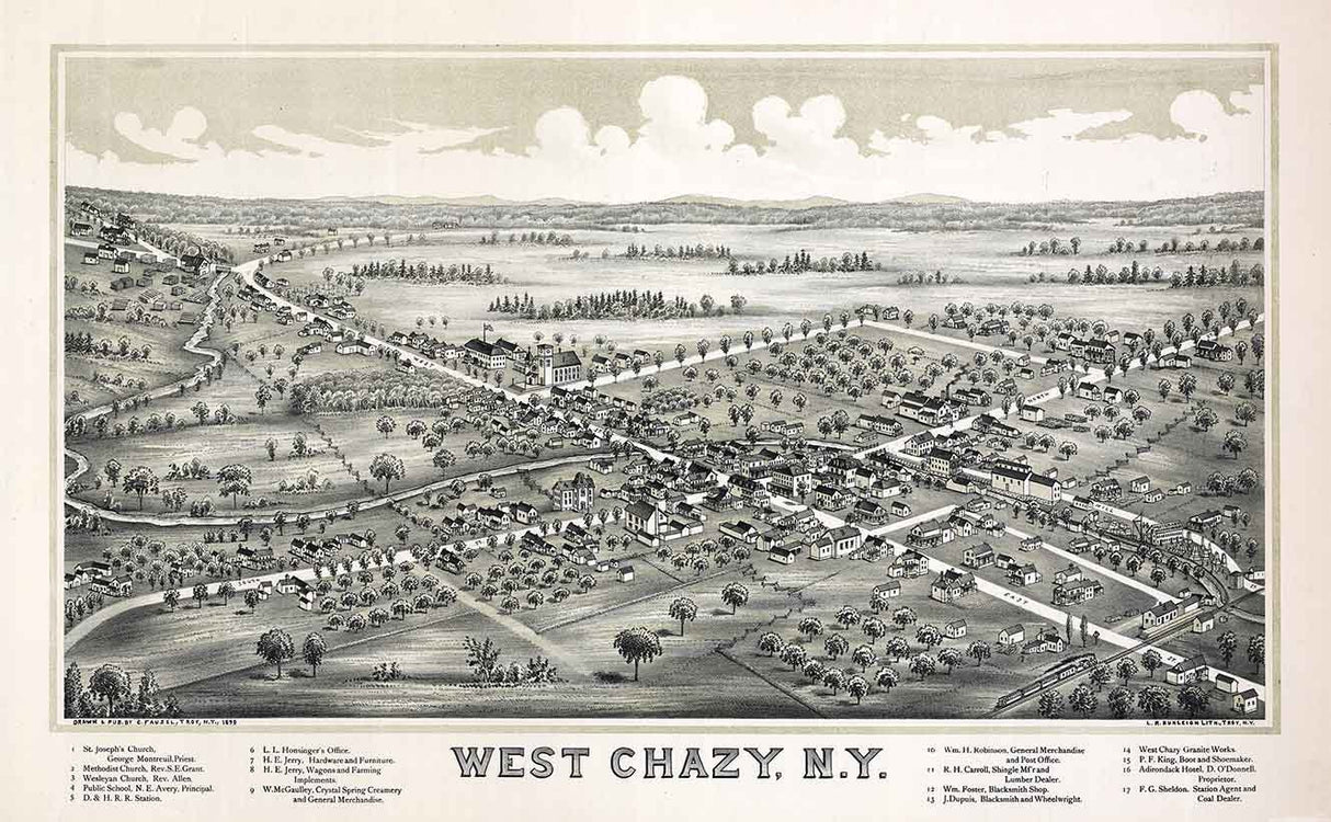 1899 Panoramic Map of West Chazy New York
