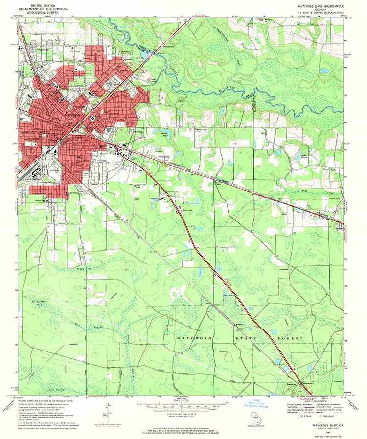 1967 Topo Map of Waycross East Georgia Quadrangle