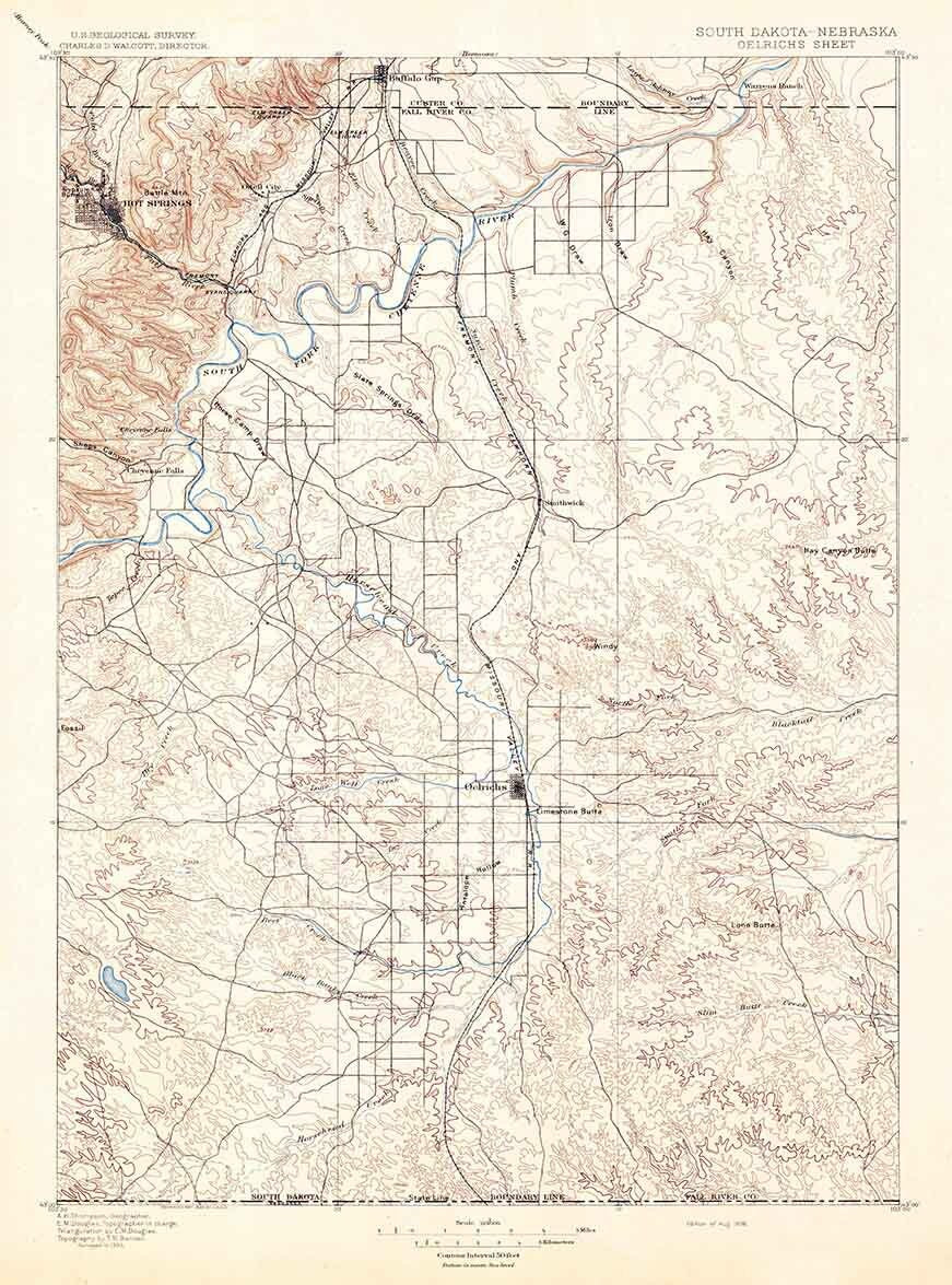 1896 Topo Map of Oelrichs South Dakota