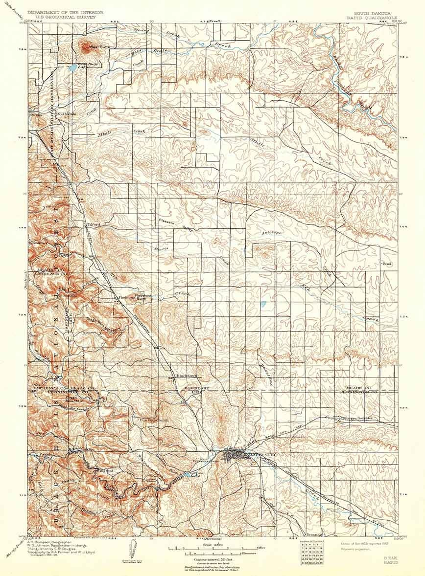 1903 Topo Map of Rapid South Dakota