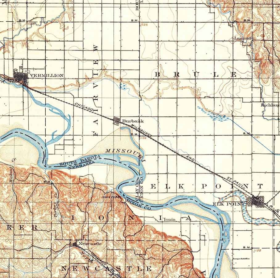 1907 Topo Map of Elk Point South Dakota