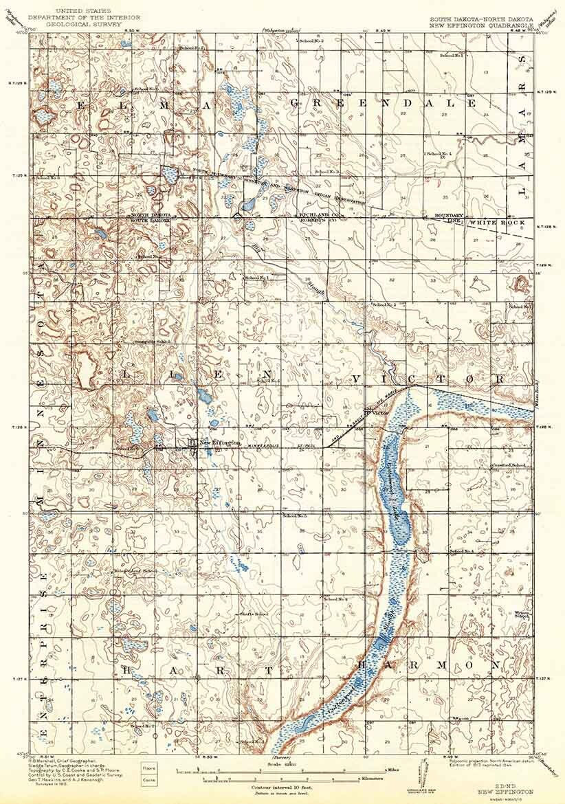 1917 Topo Map of New Effington South Dakota