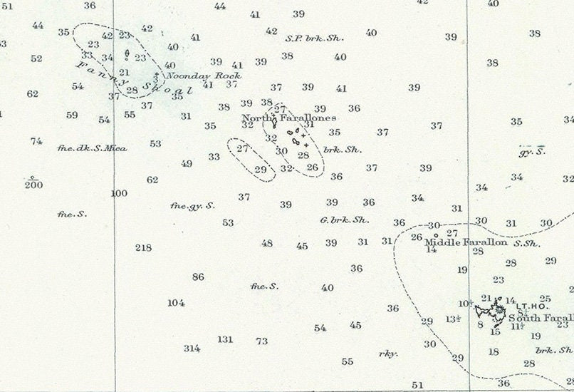 1869 Nautical Map of Cordell Bank and the Farallon Islands