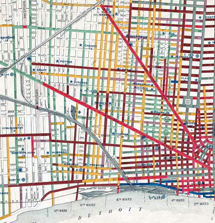 1899 Map of the City of Detroit Michigan