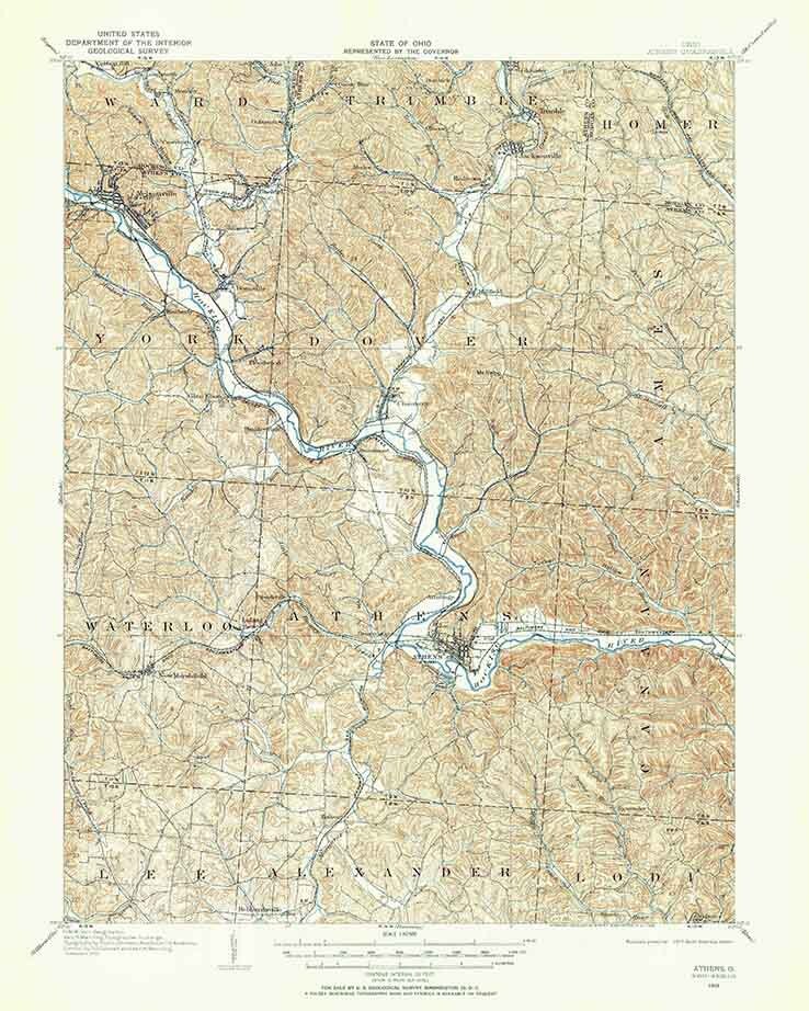 1903 Topo Map of Athens Ohio Quadrangle