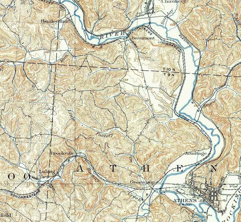 1903 Topo Map of Athens Ohio Quadrangle