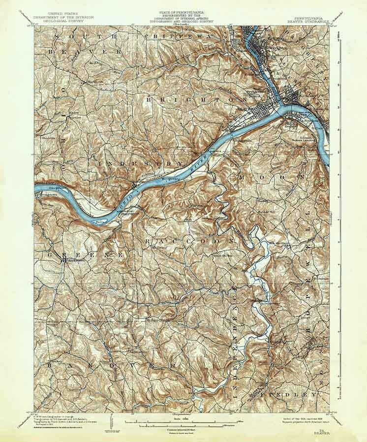 1904 Topo Map of Beaver Pennsylvania Quadrangle