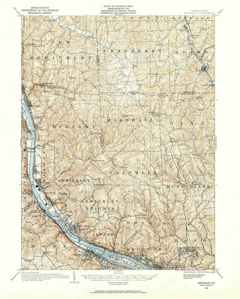 1906 Topo Mao of Sewickley PA Quadrangle Wexford Warrendale