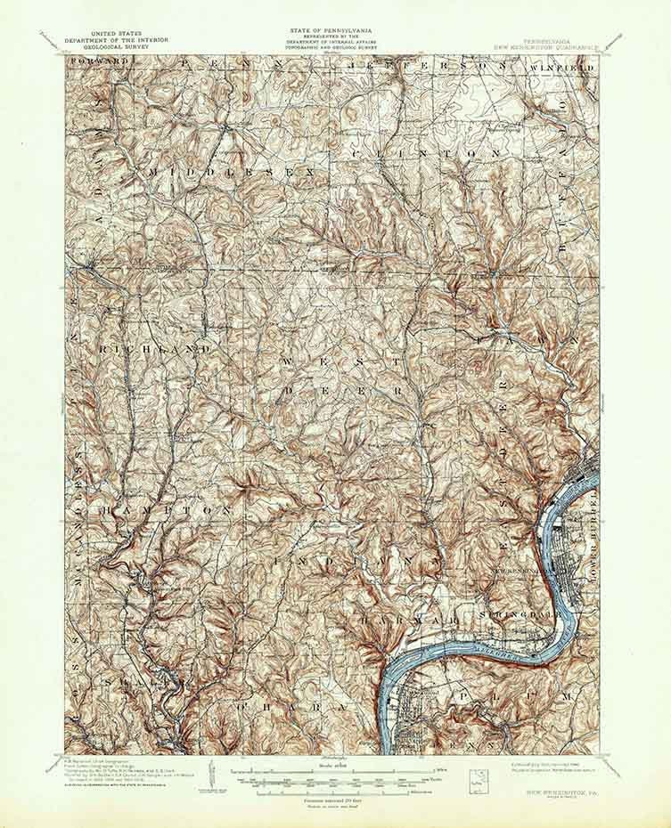 1910 Topo Map of New Kensington PA Quadrangle