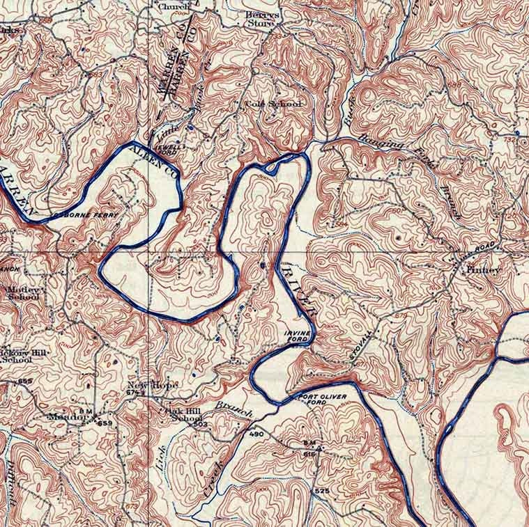 1926 Topo Map of Scottsville Kentucky Quadrangle Barren River