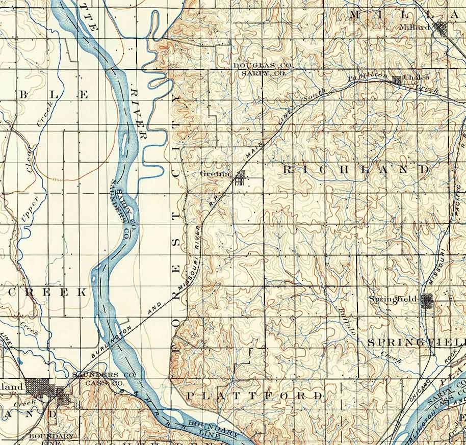 1893 Topo Map of Fremont Nebraska Ashland