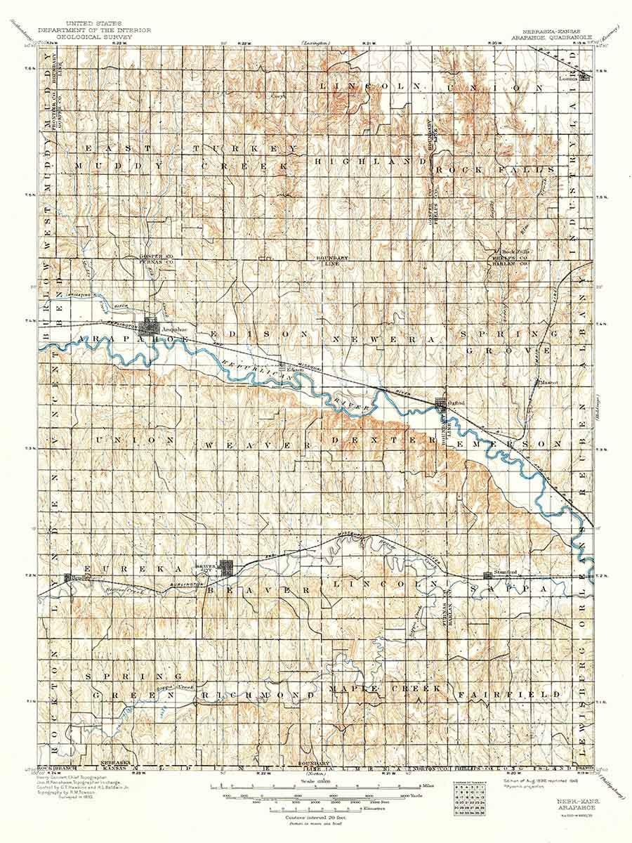 1896 Topo Map of Arapahoe Nebraska Beaver City