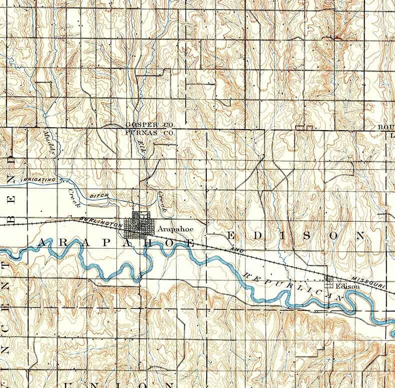 1896 Topo Map of Arapahoe Nebraska Beaver City