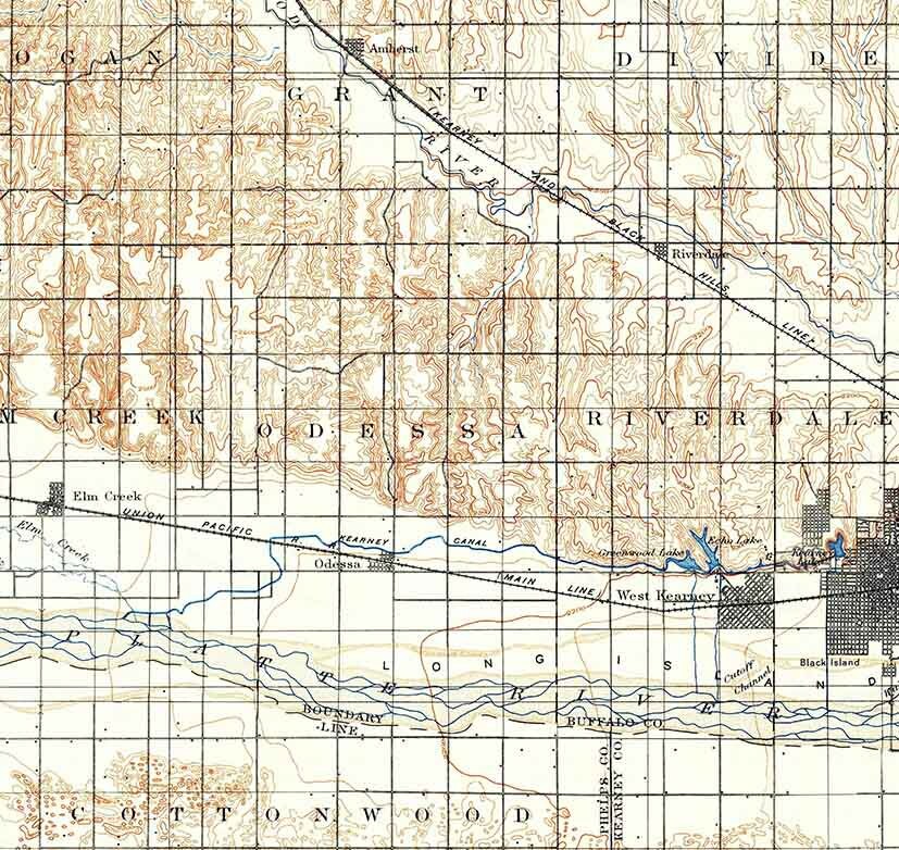 1896 Topo Map of Kearney Nebraska Elm Creek