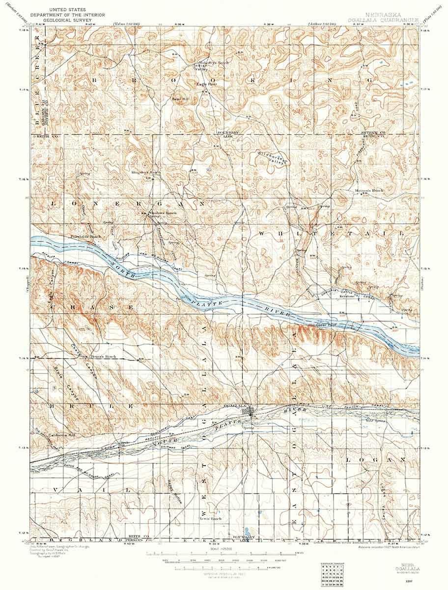 1897 Topo Map of Ogallala Nebraska
