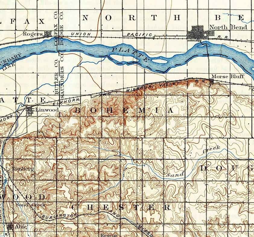 1899 Topo Map of Wahoo Nebraska Platte River