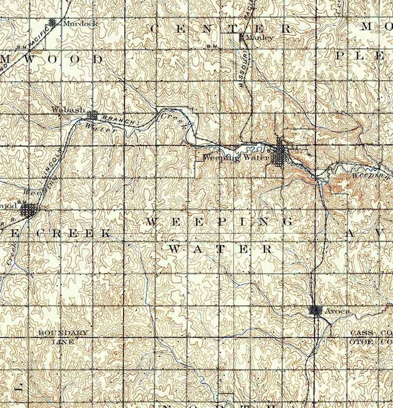 1903 Topo Map of Weeping Water Nebraska Syracuse