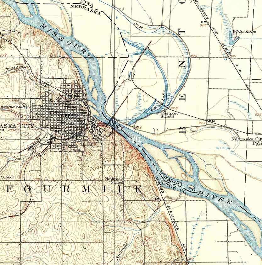 1907 Topo Map of Nebraska City Nebraska