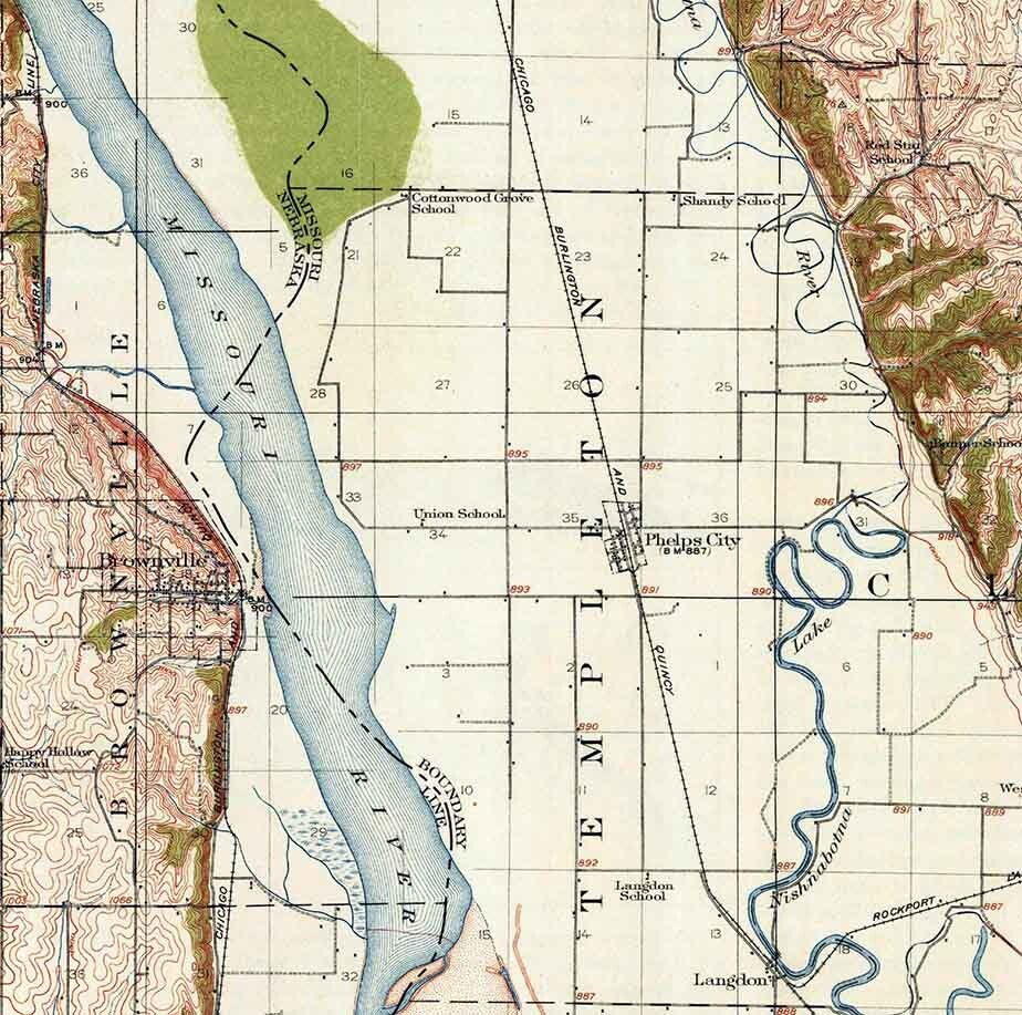 1915 Topo Map of Nemaha Nebraska Missouri