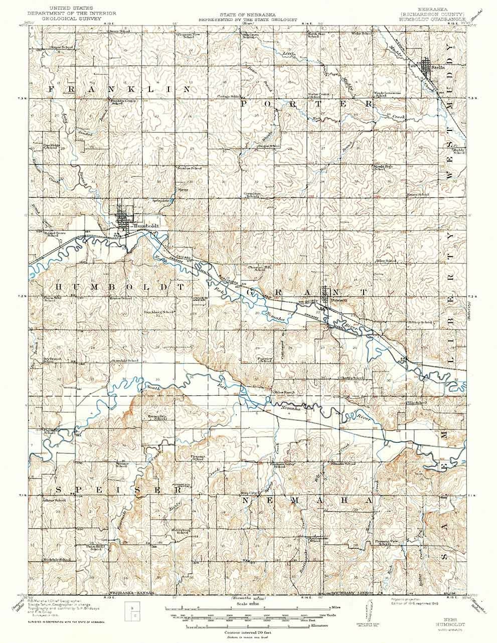 1916 Topo Map of Humboldt Nebraska