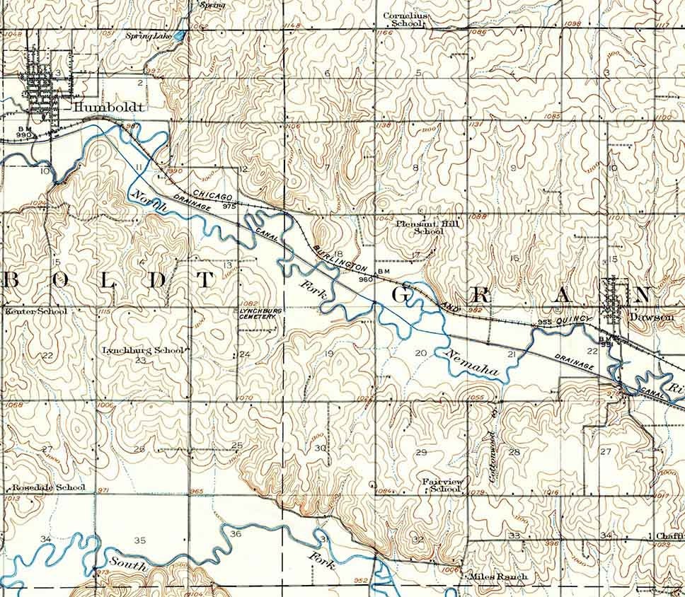 1916 Topo Map of Humboldt Nebraska
