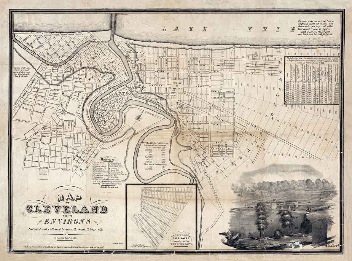 1835 Map of Cleveland Ohio and Environs