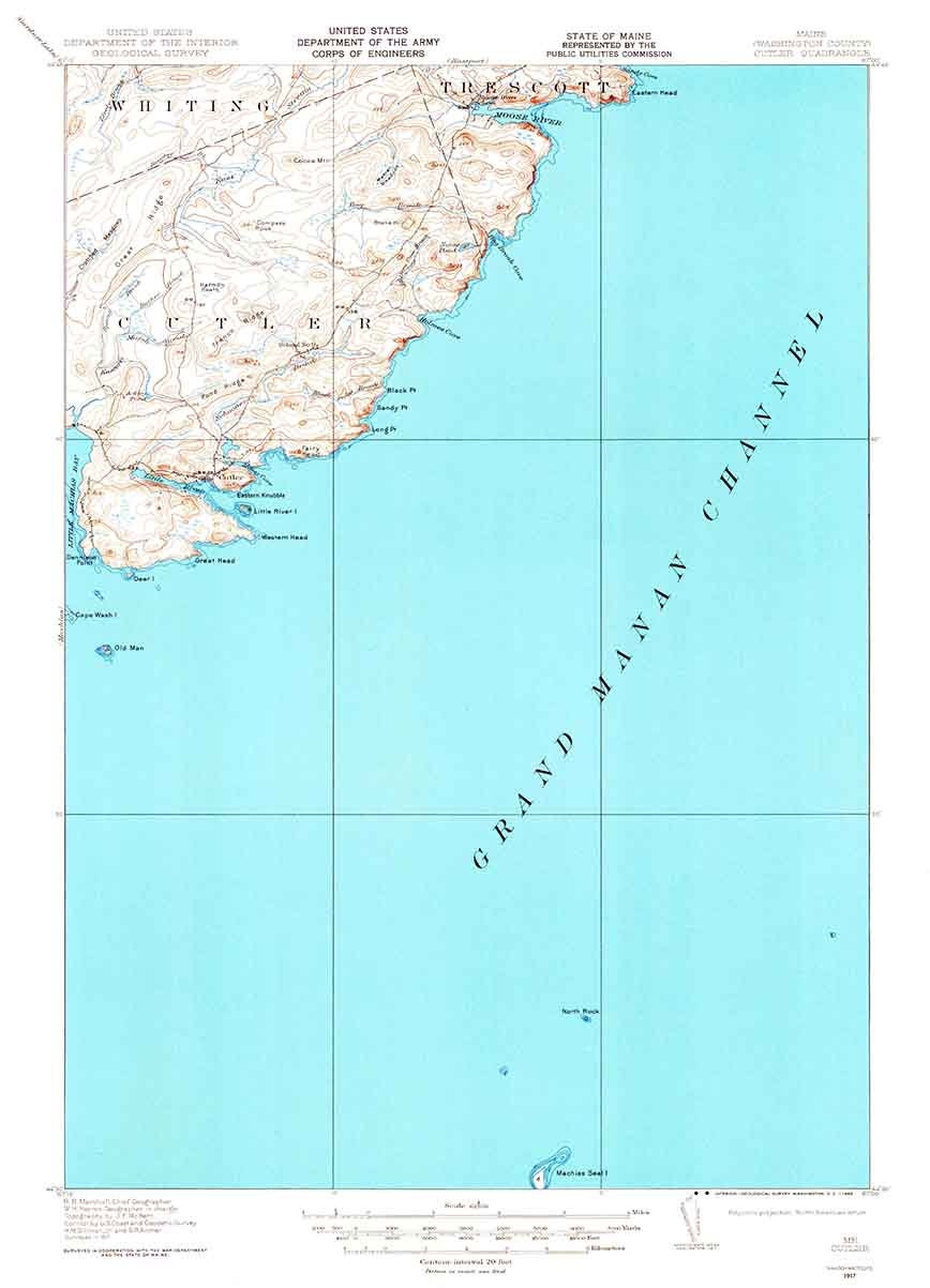 1917 Topo map of Cutler Maine