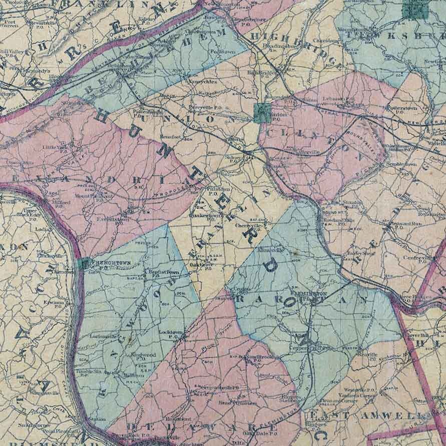 1872 Map of Hunterdon County Somerset County New Jersey