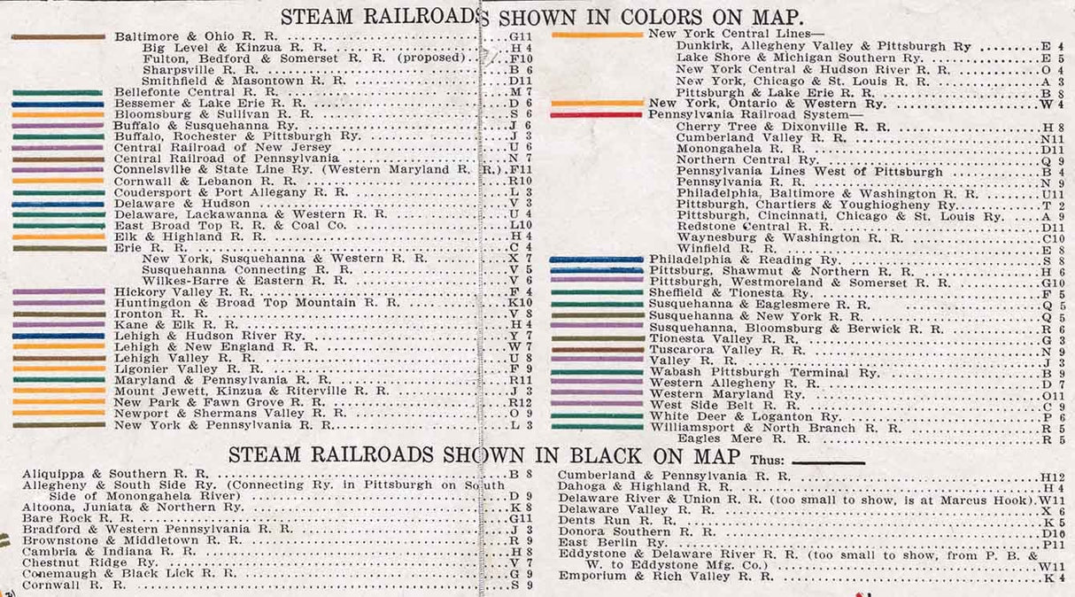 1912 Steam Railroad Map of Pennsylvania Pittsburgh Philadelphia