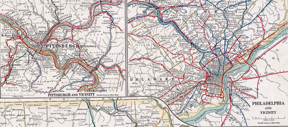 1912 Steam Railroad Map of Pennsylvania Pittsburgh Philadelphia