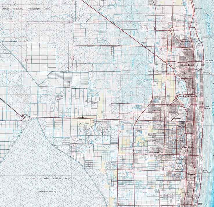 1985 Map of West Palm Beach Florida Lake Okeechobee