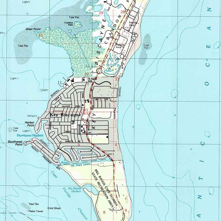 1994 Topo Map of Key Biscayne Florida Quadrangle