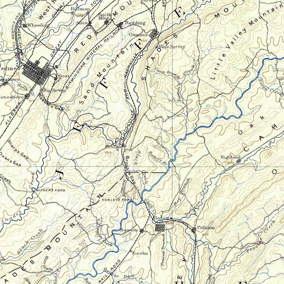 1890 Topo Map of Bessemer Alabama
