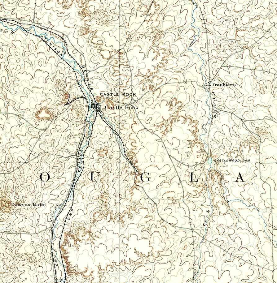 1894 Topo Map of Castle Rock Colorado