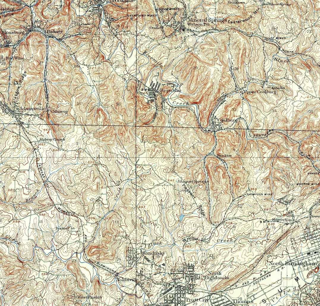 1904 Topo Map of Birmingham Coal District Alabama
