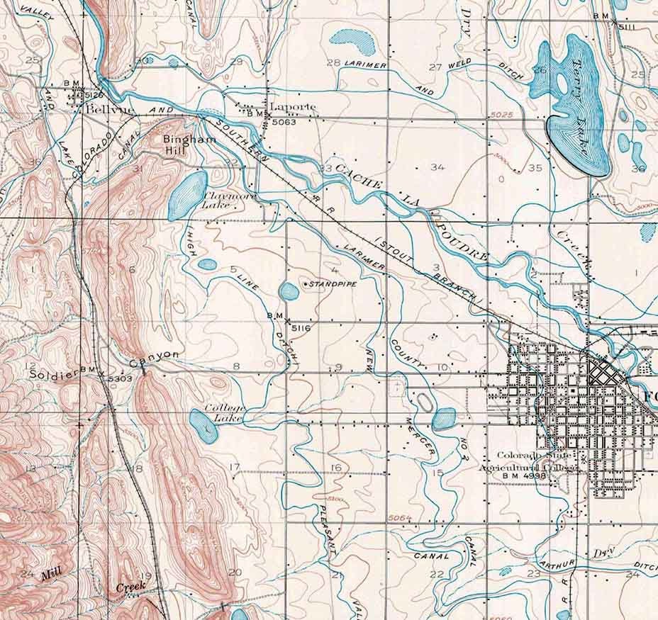 1906 Topo Map of Fort Collins Colorado