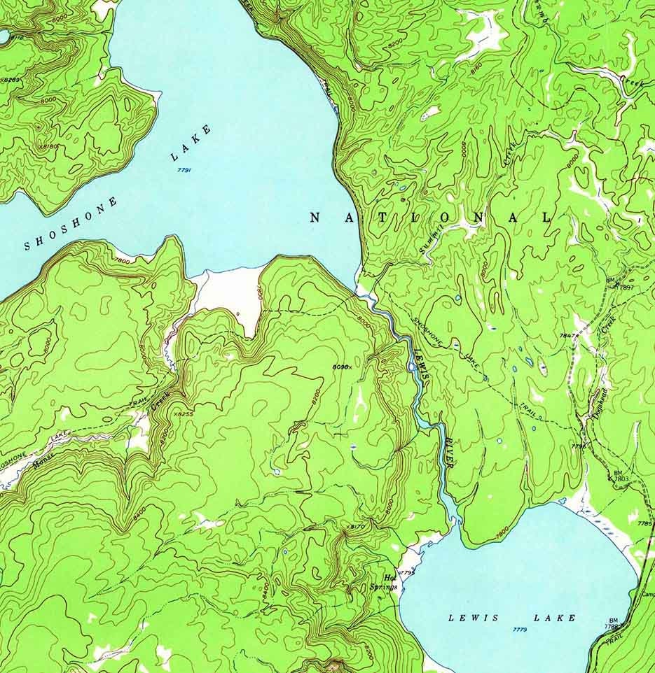 1956 Topo Map of West Thumb Wyoming Shoshone Lake Yellowstone Lake Lewis Lake