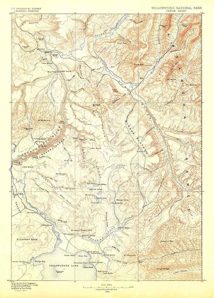 1886 Topo Map of Canyon Wyoming Yellowstone River Grand Canon