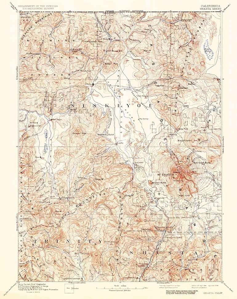 1894 Topo Map of Shasta California Siskiyou Mt Shasta