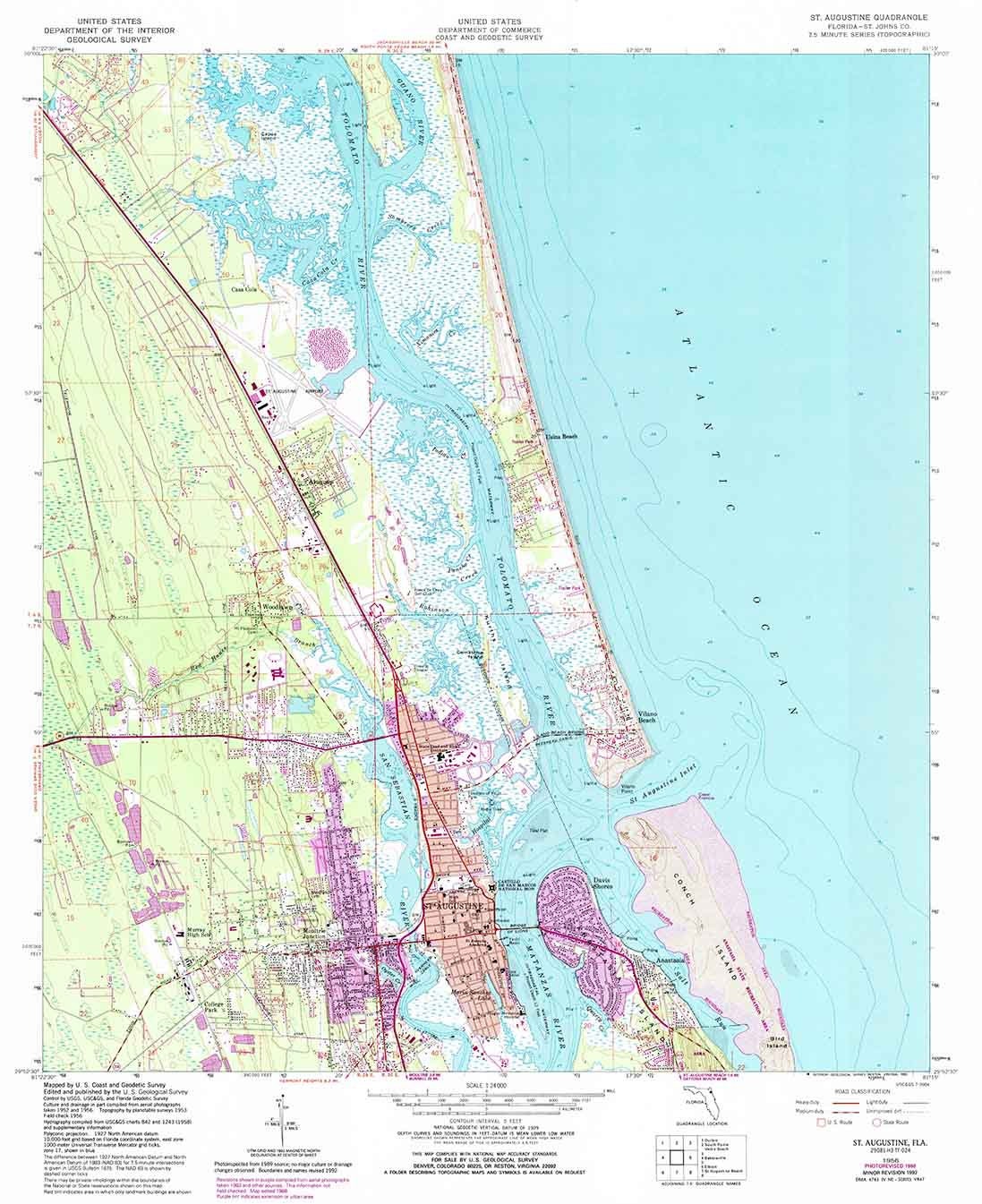 1956 Topo Map of Saint Augustine Florida Vilano Beach Anastasia Island
