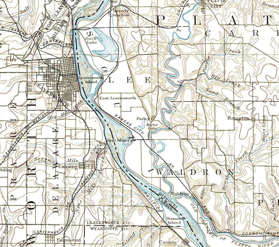 1894 Topo Map of Kansas City Kansas Leavenworth