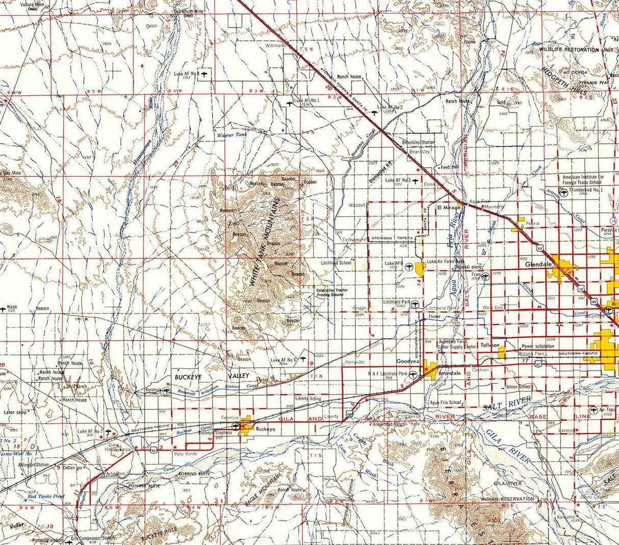 1958 Topo Map of Phoenix Arizona Gila Bend Mountains
