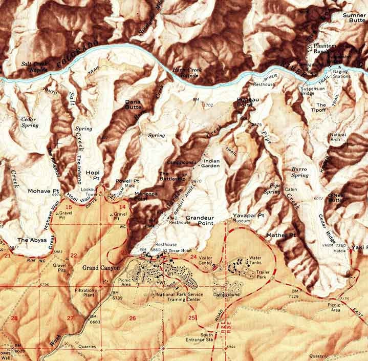1962 Topo Map of Bright Angel Arizona Coconino Plateau